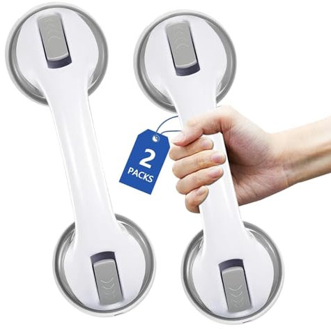 Shower Handle, 12 inch Grab Bars for Bathroom with Strong Hold Suction Cup, Shower Handles for Elderly Suction Handicap Safety Handrail, Bathroom Grab Bar for Senior(2 Pack)