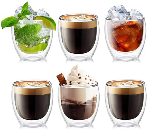 Oranlife 6PCS Double Walled Cups Glasses Mugs,Clear Double-Walled Coffee Cups,Double-Walled Thick Glass Cups, Cappuccino,Latte and Macchiato Glasses-Vacuum Insulated(80ml)