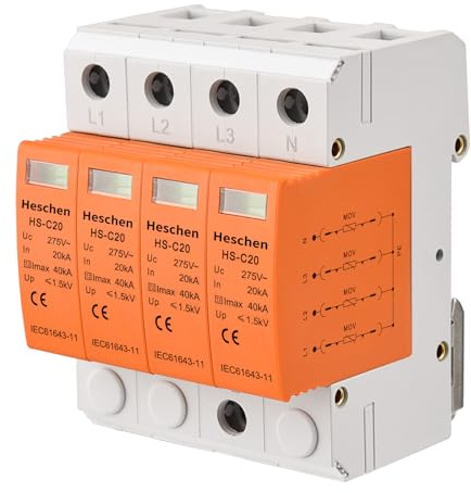 Heschen Überspannungsschutzgerät SPD, HS-C20, 275VAC 20KA, 4P, feuerfest, Niederspannungs-Ableiter, 35mm DIN-Schienenmontage