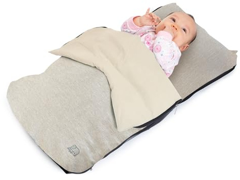 Deryan Air Traveller babysäng med madrass, babysäng för flygplan och resor – 2 i 1 – stol och säng – med bärväska och madrass, 75 x 45 x 6 cm, gräddvit