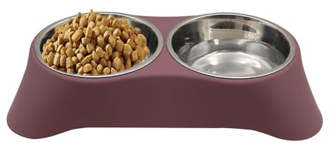 Arightmu Gamelles 2 en 1 en acier inoxydable pour animaux de compagnie | Gamelle inclinée antidérapante avec design antidérapant | Double gamelle pour chatons, chiots, lapins et petits animaux (rouge