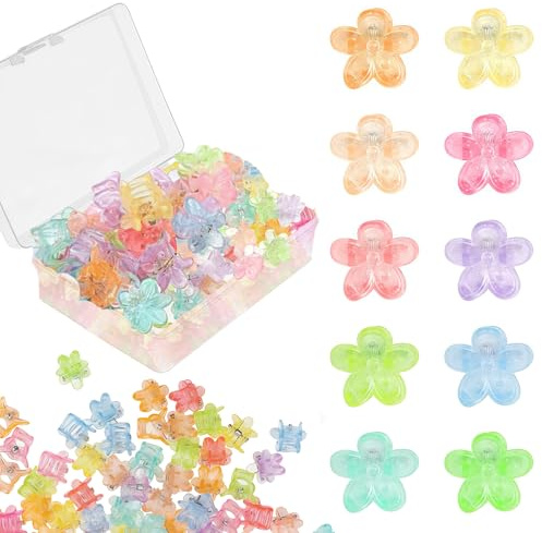 Cosblisvia 100 Stück Haarspangen Mädchen, Kleine Haarklammern, Kleine Haarspangen für Frauen, Kleinkinder, Kinder bei Partys, Schule und im Alltag (Glitzer Blume, Bunt)