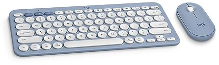 Logitech Pebble 2 Combo for Mac, Wireless Keyboard and Mouse, Slim, Quiet and Portable, Customizable, Bluetooth Mouse and Keyboard, Easy-Switch, for macOS, iPadOS - Tonal Blue (Renewed)