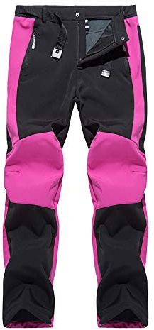 Pantalon imperméable doublé en polaire pour femme – Pantalon de randonnée avec poches zippées pour l'hiver et la marche – Pantalon de ski chaud respirant pour l'extérieur, l'escalade, la marche, rose