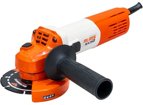 RURIS - Smerigliatrice angolare elettrica RA750, 750 W, disco 115 mm, 11000 rpm, sistema Power Off, impugnatura morbida grip, protezione regolabile, taglio, levigatura e lucidatura, 220 V
