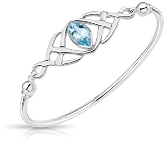 DTPsilver -Damen Armreif/Armbänder 925 Sterling Silber - Keltische Dreifaltigkeitsknoten - keltischen Kollektion - Blautopas