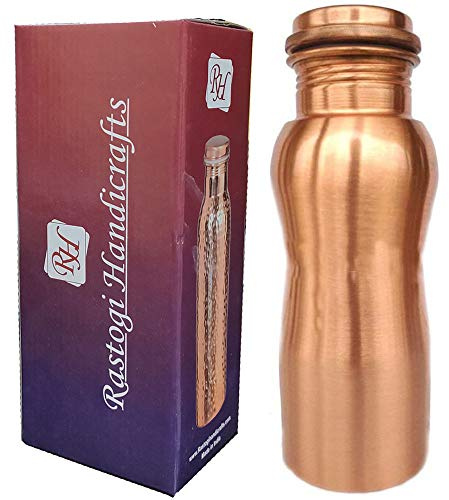 Rastogi Handicrafts Pure copper Bottle Curve design joint less leak proof Bottle for drinking water storage 500 ml/16oz