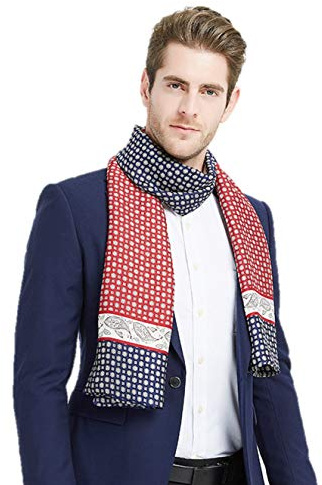 UK_Stone Doppelschichtiger Seidenschal für Herren Gr. One size, Blau+rot Paisley