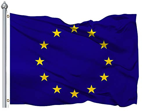 Drapeau de Union Européenne UE - Drapeau Europe EU 90x150 cm - Grande Qualité Premium Euro Blue 12 Étoiles 400D Nylon Drapeau Extérieur/Intérieur