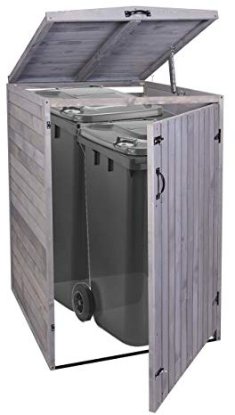 Mendler XL 1er-/2er-Mülltonnenverkleidung HWC-H74 Holz - anthrazit-grau | Mülltonnenbox, erweiterbar, MVG, 126x80x98cm