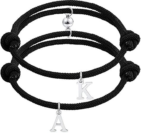 INBLUE Personalisierte 2 STÜCKE Magnetische Paar Armbänder Gravur Name für Frauen Männer Freund Freundin Einstellbares Seil Gegenseitige Anziehungskraft Passendes Schmuckset Liebesbeziehungsgeschenk