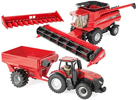 TOMY 1/32 Case IH 8230 Combine w/Both Heads, AFS Connect Magnum 380 & Grain Cart Set 47357