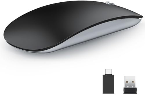 Uiosmuph U58 Souris sans Fil Rechargeable, 2.4G silencieuse Wireless Mouse Ultra Portable Souris Optique avec récepteur USB Nano et de Type C pour PC/Tablette/Ordinateur Portable (Sable Noir)