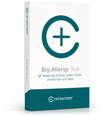 Test IgE aux allergies complet par CERASCREEN - Autotest de laboratoire sur 61 allergènes, dont les aliments, le pollen, les acariens, les poils d'animaux et le latex | Simple & pratique à domicile