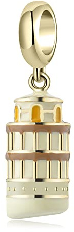 Charm Tour de Pise Monument Toscane Italie pendentif pendentif en argent 925 - Les Folies pour Pandora, Argent sterling, Zircone cubique