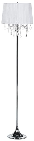 Beliani Stehlampe mit Stoffschirm weiß Trommelform Kristall-Optik Glamour Stil Evans