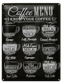 Ontrada Targa in metallo, 30 x 40 cm, bombata per caffè, menu espresso, latte, targa piatta