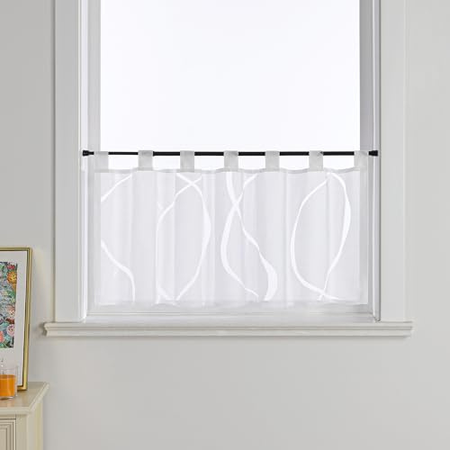 Joyswahl Ausbrenner Scheibengardinen Modern »Berta« Küchengardinen Transparent Bistrogardine mit Schlaufen Kurzstores Wohnzimmer Weiß HxB 45x120cm 1er Pack