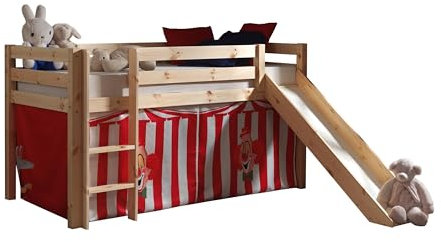 möbelando Spielbett >Pino< in Kiefer massiv Natur lackiert - 210x114x218 (BxHxT)