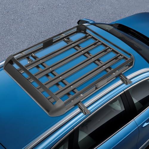 DSYOGX Universal Dachgepäckträger, Groß Schwarz Aluminium Auto Dachträger, 130 x 100 cm, Korb Wanne Gepäck Fracht Relingträger, für SUV Universal, bis 68KG
