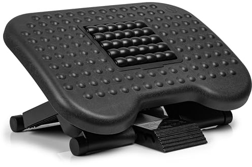 Duronic FT03 Reposapiés Ergonómico, Ajustable 3 Niveles, Reposa pies Trabajo Oficina, Rodillos de Masaje, Alivia el Dolor de pies por estrés y Reduce la Fatiga, Bajo Escritorio casa y Trabajo