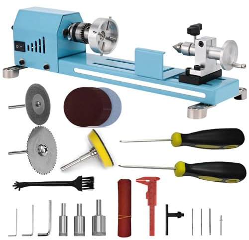 Torno mini máquina de torno multiusos con herramientas profesionales Torno para madera de corte de molienda, pulido, tornos de metal de escritorio, fácil de usar