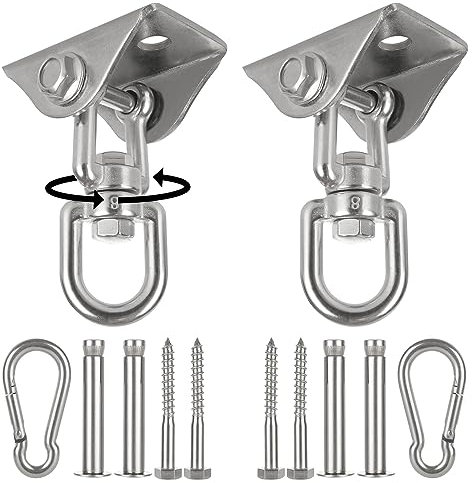LDXDRU Confezione da 2 ganci da soffitto in acciaio inox, robusti ganci da soffitto per carichi pesanti, ganci a dondolo per travi in legno, girevole a 360°, gancio per altalena, fissaggio per