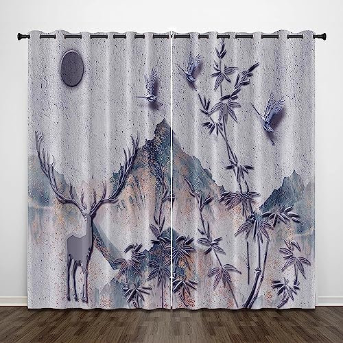 Blickdichte Gardinen Verdunklungsvorhänge Bergtier Hirsch Bambus Mit Ösen 3D Thermogardine Vorhang 2 Stück 2 X 140 X 250 Cm Für Wohnzimmer Schlafzimmer Kinderzimmer Geräuschreduzierung -1L9U8D7I5Y7N0C