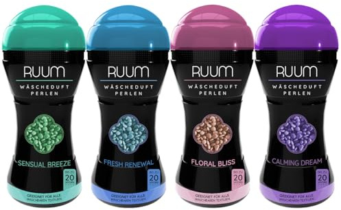 RUUM Wäscheparfüm Duftperlen Mix 4er Pack 210g | Duftperlen für Waschmaschine, Wäscheduft-Mix mit frischen, floralen und sanft-süßen Duftnoten