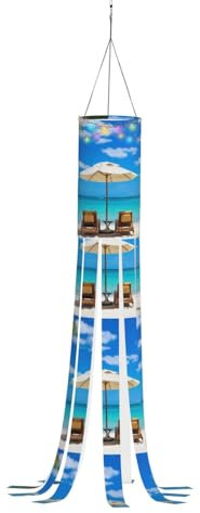 Weißer Strand-Windsack, tropisches Meer, lebendiger Halloween-Windsack, 101,6 cm, festliche Outdoor-Dekoration für gruselige Atmosphäre