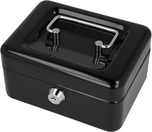 Metal Cash Box metall kassalåda 125 x 95 x 60 mm med lås och 2 nycklar pengafack med låda (svart, 125 x 9,5 x 6 cm)