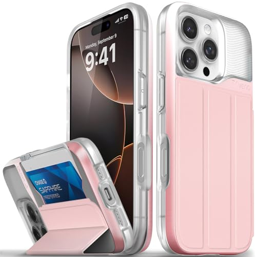 VENA vCommute for iPhone 16 Pro Wallet Case, [Military Grade Drop Protection] Flip Leather Cover Slot Card Holder with Kickstand - Pastel Pink