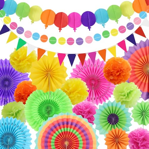Pompones de papel para decoración de fiestas, abanicos colgantes, banderines triangulares y guirnalda de puntos de purpurina para fiestas, bodas, cumpleaños, festivales, Navidad, eventos, fiestas