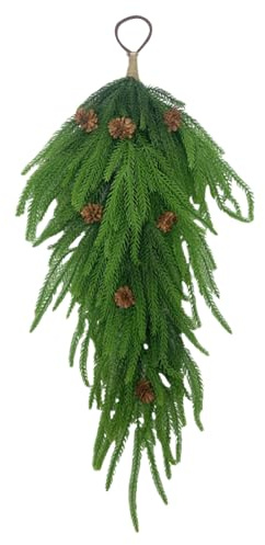 Festone di pino natalizio, festone natalizio per scale, 66 cm, decorazioni natalizie artificiali, aghi di pino con pigne, ghirlanda da appendere per Natale