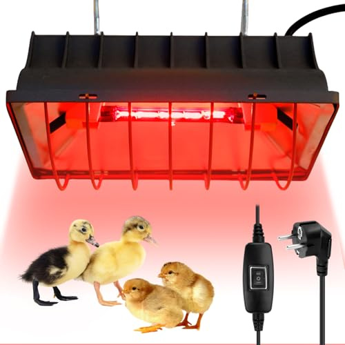 PORFOYO Värmelampa djur lampskärm, röd ljus lampa värmelampa 175 W för kycklingar, infraröd lampa värmestrålare med sparbrytare, käpplampa för kycklingar, valpar, bröder, lamm, ankor