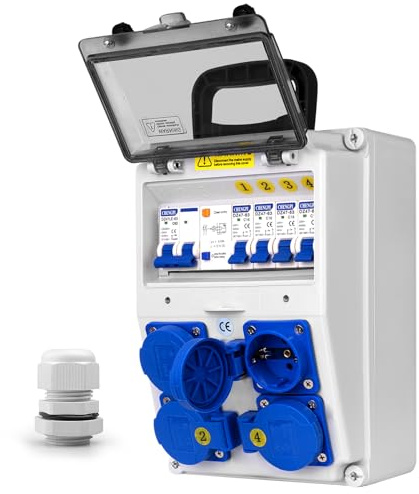 CHENGPI Coffret Electrique IP65 avec Prises schuko et prises CEE,Prise Exterieure Etanche Coffret de Chantier,Distributeur de Courant Électrique avec Disjoncteur pour Usage Extérieur et Intérieur
