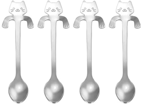 UZEXYO 4 Pcs Cute Cat Spoons Set Small Stainless Steel Teaspoons for Coffee Dessert Ice Cream a Tiny Novelty Gift for Cat Lovers