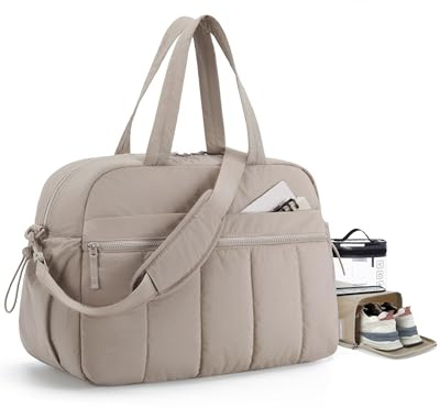 BAGSMART Womens Gym Bag, 42L Duffle Bag for Travel with Wet Pocket, Lightweight Carry on Hand Luggage Cabin Bag with Trolley Sleeve, Water Resistant, Camel