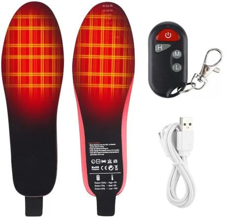 Semelles Intérieures Chauffantes USB,Télécommande Rechargeable Découpable Lavable,Extérieur Chasse Camping Ski Hiver Course (35-40 Yards)