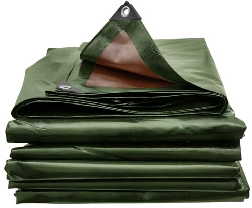 Waterproof Tarpaulin Cover 200GSM – Green/Brown Reversible Tarp with Aluminium Eyelets for Ground Sheet, Garden, Storage & Construction (4m x 4m)