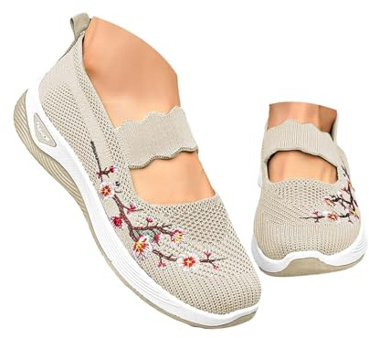 Zapatos Ortopédicos Mujer Verano con Malla Zapatillas Bordado Comodos Ligeros sin Cordones Deporte Zapatillas Ortopédicas de Plataforma Transpirables Antideslizantes Soporte de Arco Sandalias Caminar