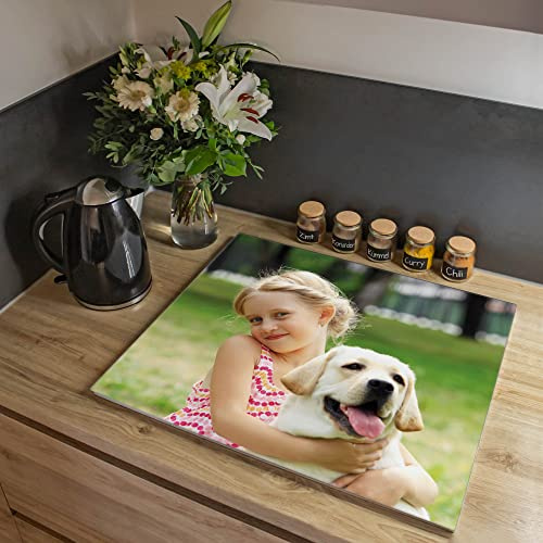 banjado Herdabdeckplatte Glas 60x52 cm einteilig mit Schneidebrett Funktion, gehärtetes Sicherheitsglas, Ceranfeld Abdeckung mit Gumminoppen, Spritzschutz für die Küche, mit Motiv Wunschmotiv