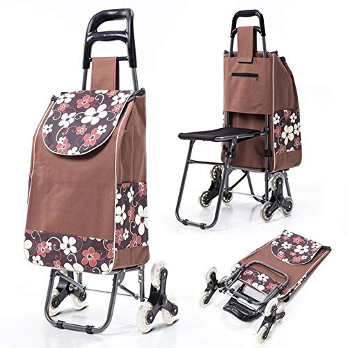 Einkaufstrolley 39.4L mit Abnehmbare & regenfeste Tasche mit Sitz -Großer Trolley klappbar mit großen Rädern bis 30kg Belastbar