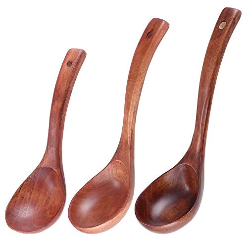 Suppenkelle aus Holz, Suppenlöffel aus Naturholz, Breilöffel, Getreidesalzlöffel zum Essen, Mixen, Rühren, Kochen Für Holz Küchengerät 3 Stück (3 Größen, S, M, L)