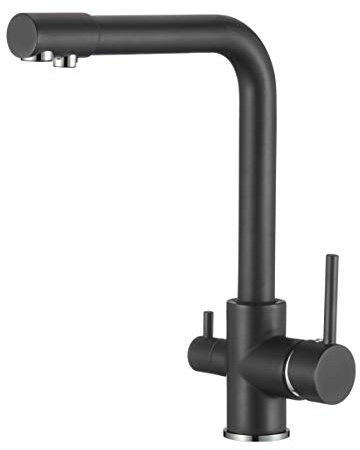 VALAZ Robinet Cuisine Osmose 3 voies | Robinet Osmoseur Haute Pression, Mitigeur Cuisine, Rotatif à 360°, Pas de Fuites, Installation Facile | Laiton, Acier Inoxydable, Noir Mat, Série Nil