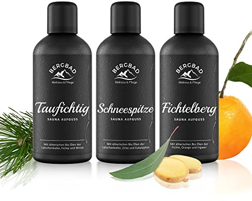 BERGBAD 3 x 100ml WALDPFAD Set BIO Saunaaufguss I wohltuendes, erfrischendes Sauna Aufgussmittel mit Bio-Alkohol, Wasser und 100% naturreinen ätherischen BIO Ölen, Aufgüsse zum genießen