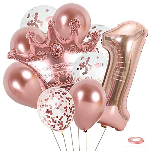Catelves Geburtstagsdeko 1 Jahr Mädchen, Deko 1. Geburtstag Mädchen, Rosegold 1.Geburtstagsdeko Mädchen 1 Jahr, Luftballon 1. Geburtstag, Helium Ballon 1 Rosegold für Kindergeburtstag Deko