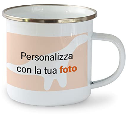 PHOTOCITY Tazza personalizzata smaltata - in alluminio personalizzabile con foto e testo - tazza infrangibile asilo - tazza campeggio