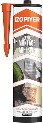 IZODEKOR Colla di montaggio – adesivo acrilico ad alta resistenza per pannelli, legno, piastrelle, vetro | Presa immediata per fai-da-te e costruzioni | 300 ml