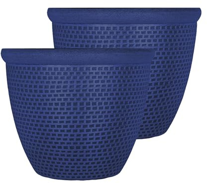 SG Traders Cromarty Plant Pots Plastic Round Flower Pots Planter Garden Decoration 25cm Plant Pot Outdoor Flower Pot Outside Garden Planters With Drainage Holes (Pack of 2)